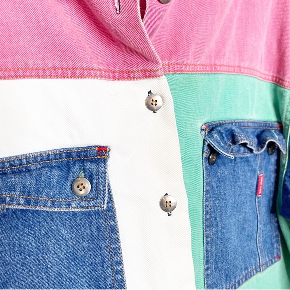 Vintage 80s/90s Colorblock Denim Jacket Size L (Fits Up to Size 14 Unbuttoned) - Picture 14 of 14